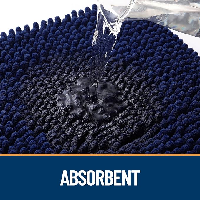 OLANLY Dog Door Mat Set 2-Piece 30x20, Absorbs Moisture and Dirt, Absorbent Non-Slip Washable Doormat, Quick Dry Chenille Mud Mat for Dogs, Entry Indoor Entryway Carpet for Inside Floor, Navy Blue