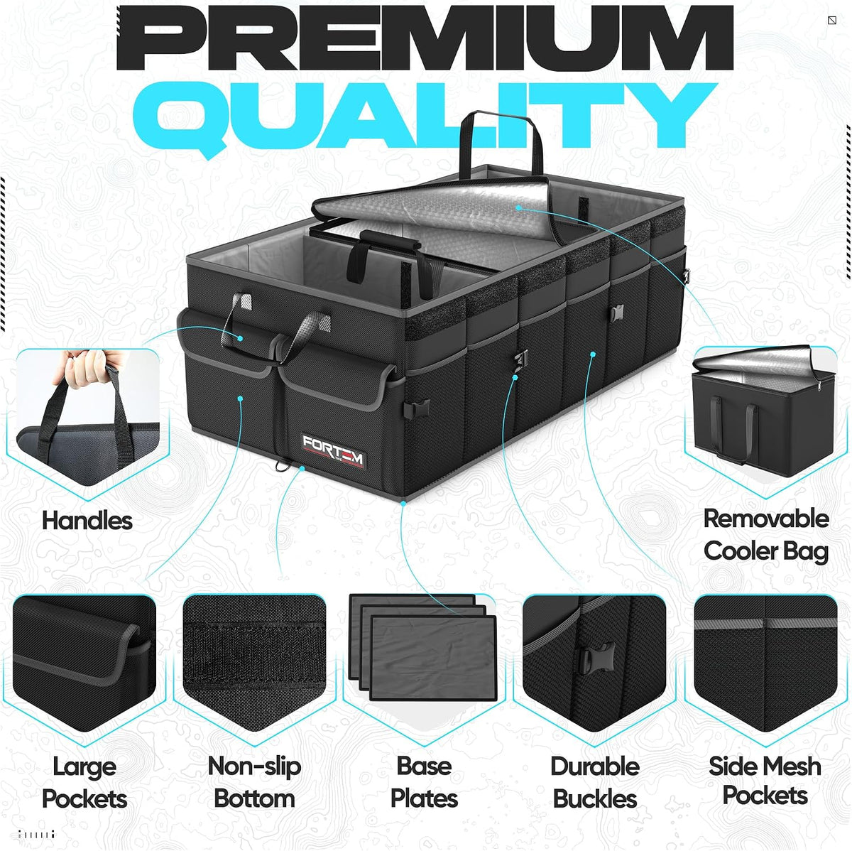 FORTEM Trunk Organizer - Foldable Car Organizer with Cooler for SUV, Trucks