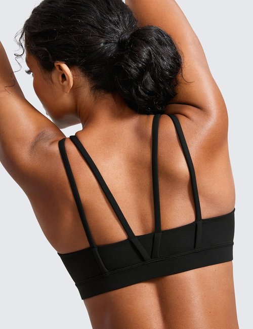 CRZ YOGA V Neck Sports Bra for Women - Soft Butterluxe Fabric, Wireless Comfort, Double Spaghetti Straps