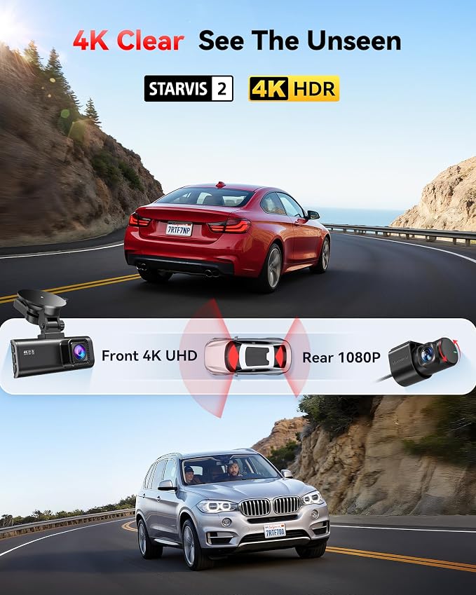 REDTIGER 4K Dash Cam Front Rear, STARVIS 2 Sensor, Free Card Included, 5.8GHz