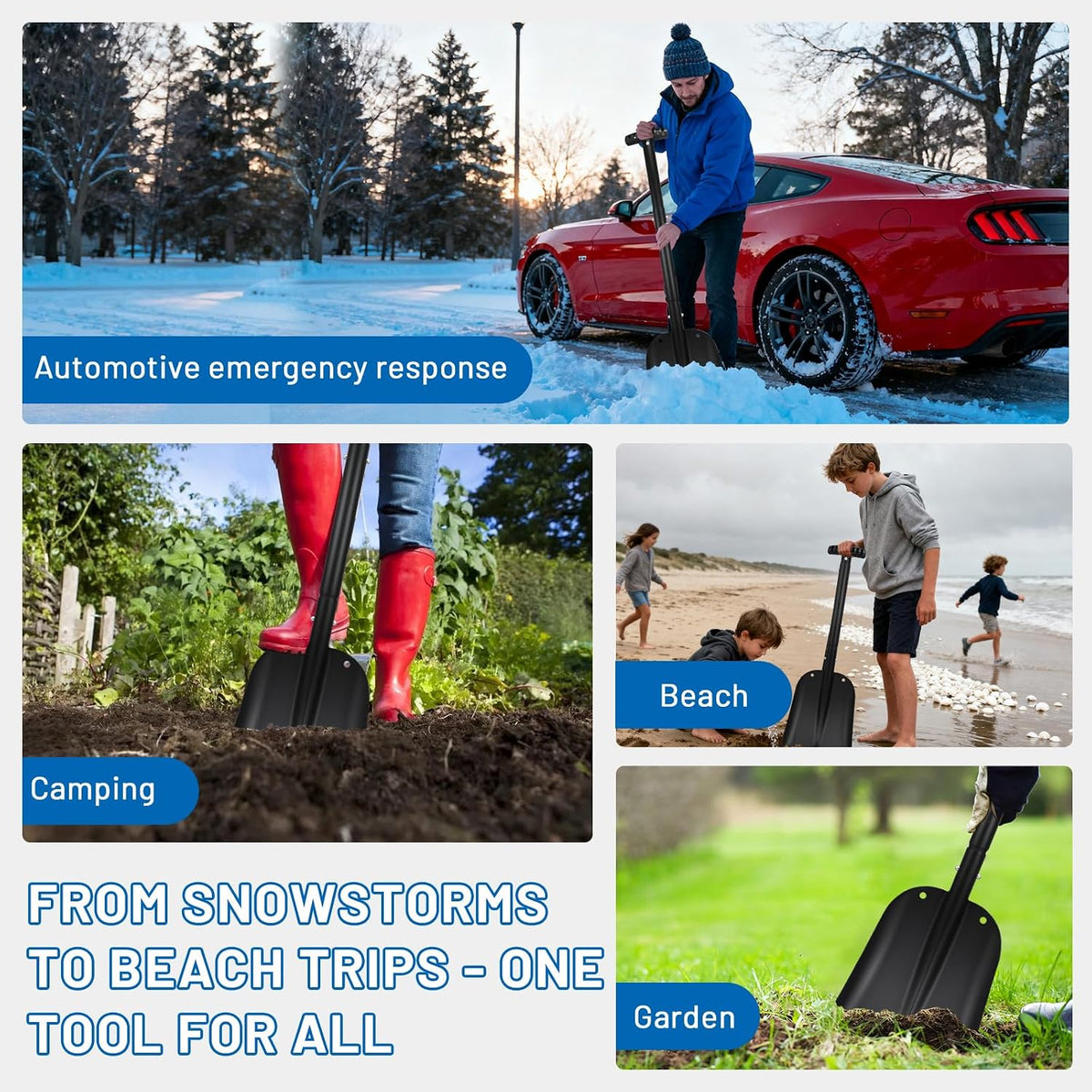 Car Shovel Snow Kit，Aluminium Collapsible Snow Shovel & Extendable Ice Scrapers for Car Windshield with Foam Grip，Snow Car Shovel for Car, Trucks, SUV, Vehicles