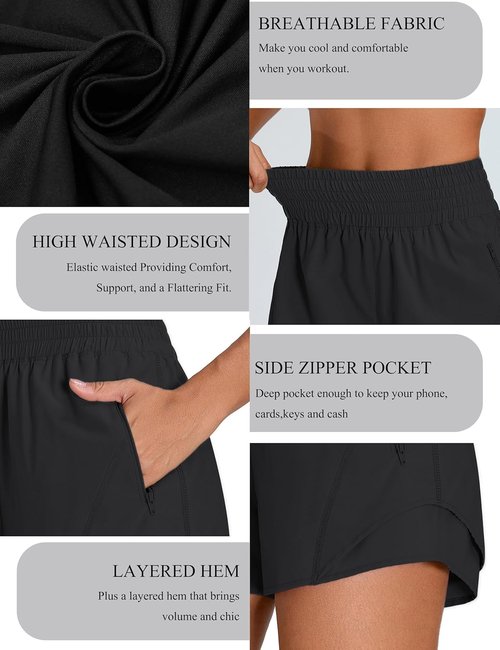 BMJL Women's High-Waisted Athletic Shorts - 2.5" Running Shorts with Zipper Pocket for Yoga & Gym