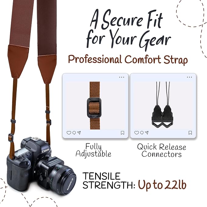 Art Tribute Camera Strap For Photographers Padded Universal Fit Neck Shoulder &