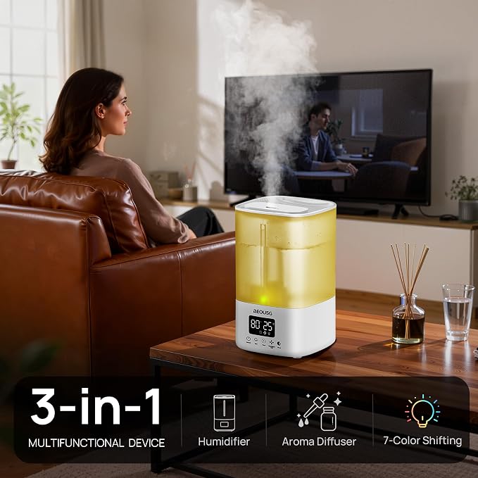 5L Top Fill Ultrasonic Humidifier,Cool Mist Humidifiers with Timer & Humidity Control for Bedroom, Baby, Large Rooms & Plants (White-2)