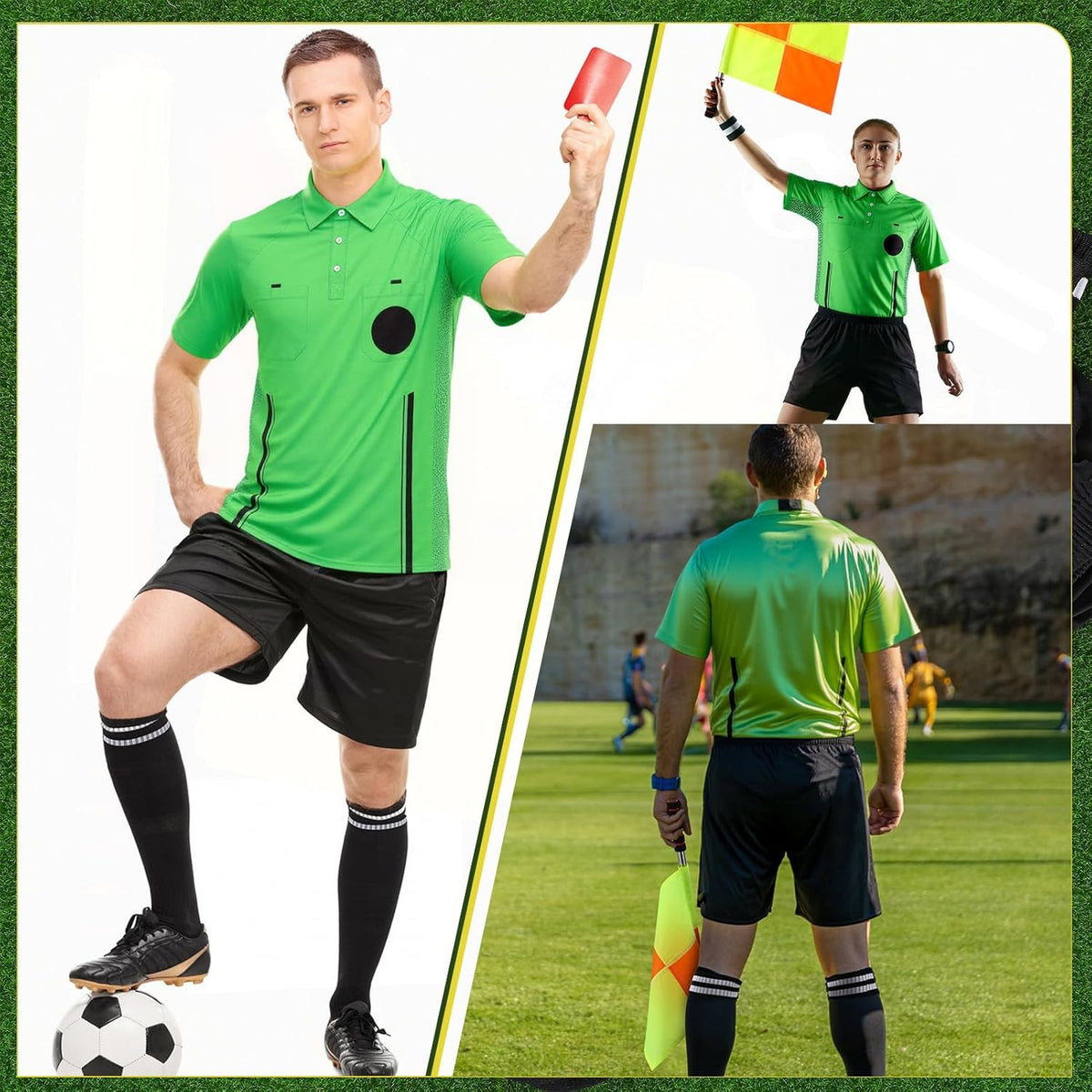 Skiennix Soccer Referee Jersey Kit - 7-Piece Set with Whistle, Cards, Socks & Flags for Adults
