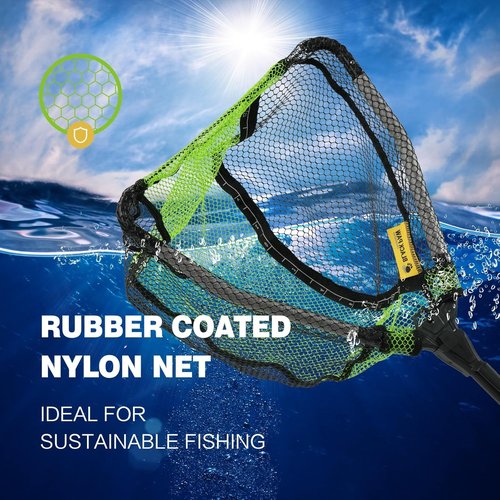 Black Paw Floating Fishing Net - Foldable Telescopic Design with Built-In Length Scale | Rubber Coated for Kayak & Trout Fishing