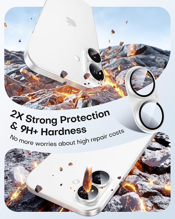 TAURI 2 Pack for iPhone 16/16 Plus Camera Lens Protector, Full Coverage