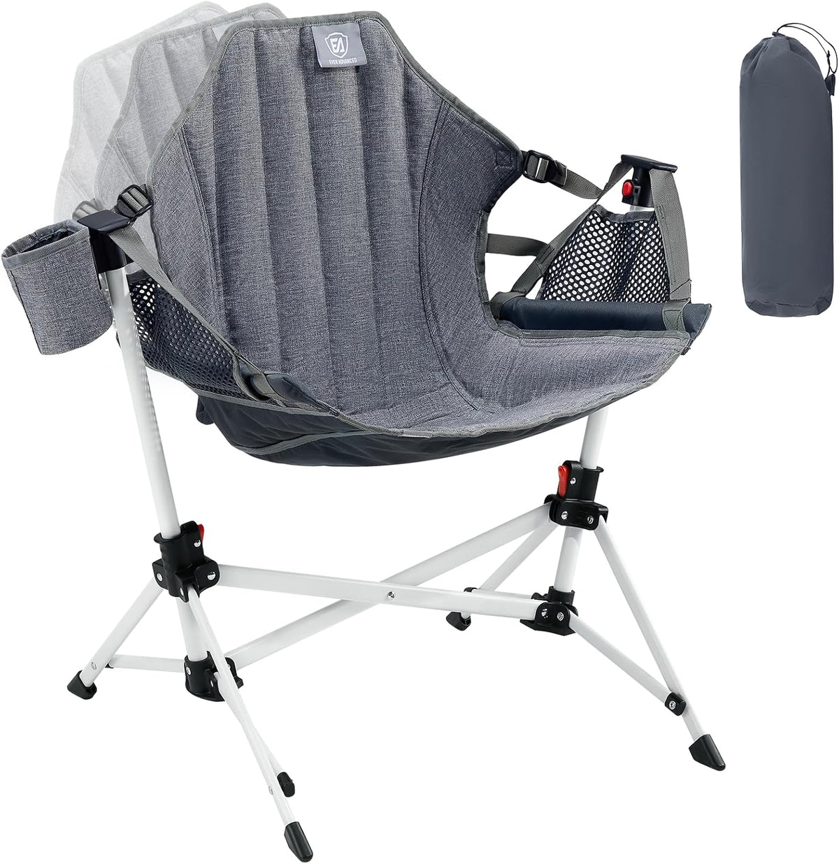 EVER ADVANCED Kids Hammock Chair Foldable, Kids Camping Chair with Stand Portable, Hammock Swing Chair with Cup Holder, Child Camping Gear Carry Bag for Traveling Outdoor Patio Supports 125LBS Grey