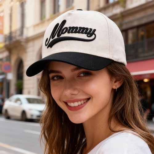 Mom Trucker Hat for Women, Mommy Mama Embroidered Adjustable Vintage Baseball Caps for Casual Wear Beige