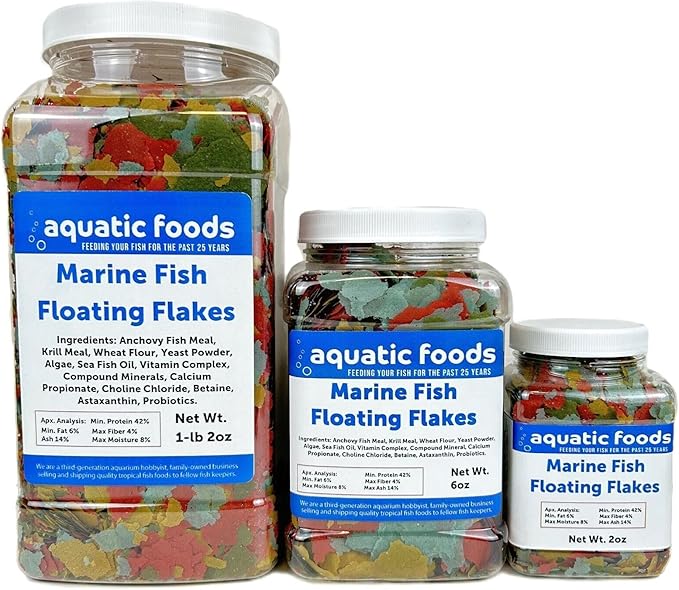 Aquatic Foods Inc. Marine Fish Flakes of Red & Green Algae, Seaweeds for Tangs, Butterflies, Angelfish, Anthias, Clown Fish, Damsels...WL 1-lb 2oz Lg Jar