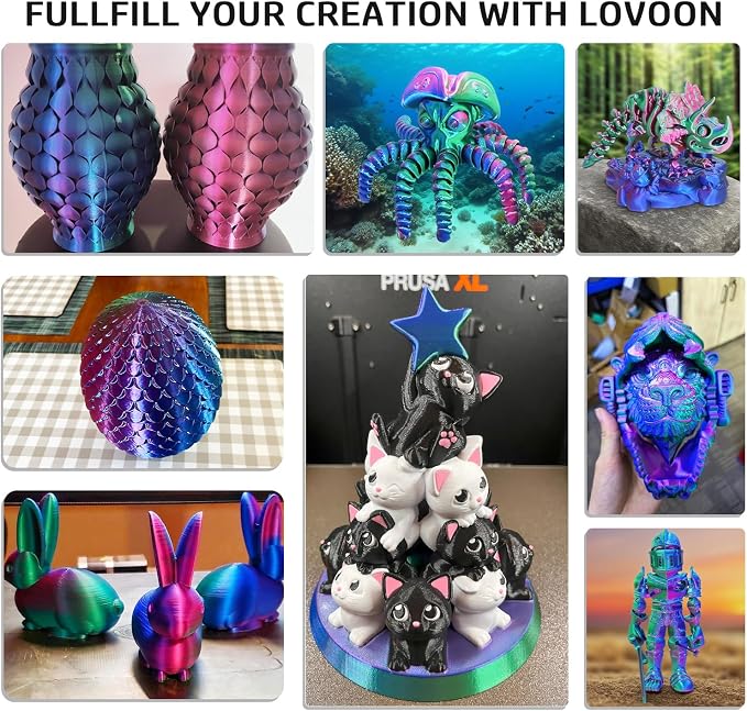 LOVOON 3D Printer Filament, Tricolor PLA Filament 1.75mm Silk Rainbow Filament