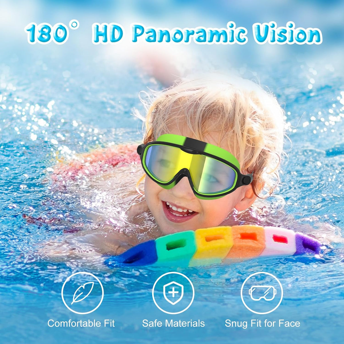 VegoVia Kids Swim Goggles - Anti-Fog UV Protection | Wide View for Ages 3-15 | 2-Pack