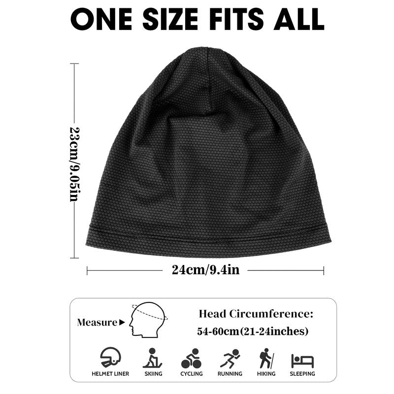 WTACTFUL Cooling Skull Cap for Men Women Breathable Running Caps Sweat Hat Skull Caps Thin Slouchy Beanie for Dreadlock Cycling Motorcycle Riding Hiking Helmet Liner Sport 3Pack Black