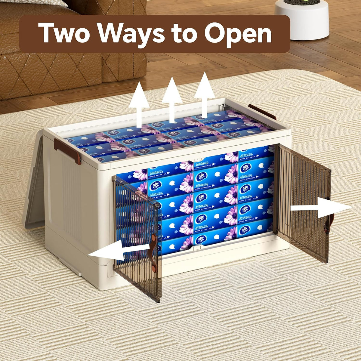 Collapsible Storage Bins with Lids - Stackable Plastic Closet Organizers for Clothes, and Home Organization White (5-rack, 9 Gal/rack)