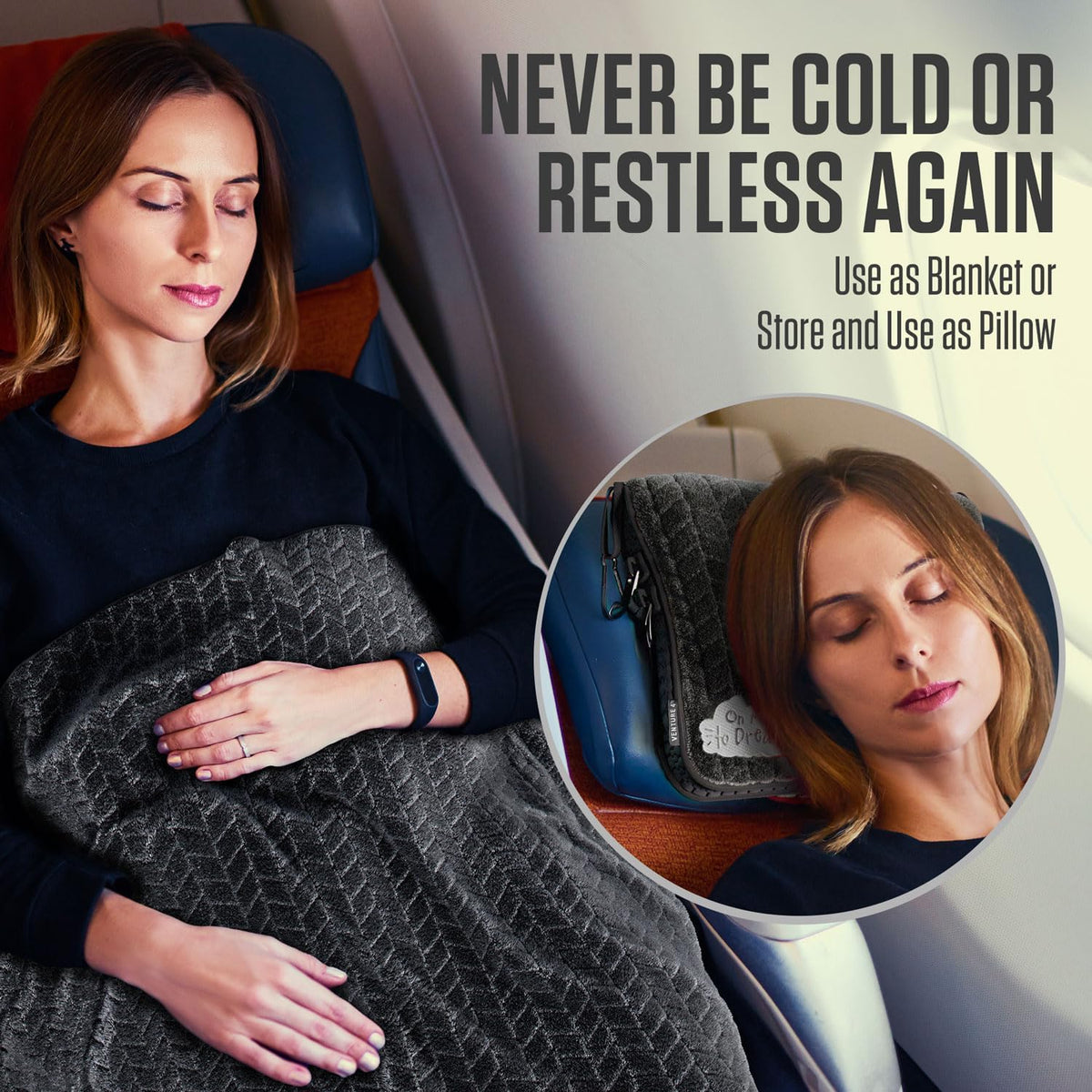 VENTURE 4TH Travel Blanket Pillow – Premium Ultra-Soft & Warm 2-in-1 Blanket or Pillow for Airplane, Car & Bus – Compact, Lightweight & Portable – Lint-Free, No Shedding, No Pilling - Gray