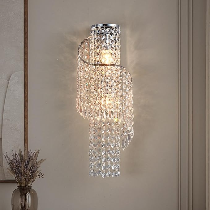 K9 Crystal Chrome Wall Sconces, Adjustable 3-Color LED Wall Light, FixtureVanity Wall Mount Lamps for Living Room Bedroom Bathroom Bedside Hallway Stairway