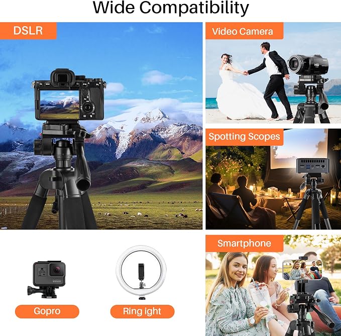 74'' Camera Tripod, Fotopro Lightweight Aluminum Travel Tripod