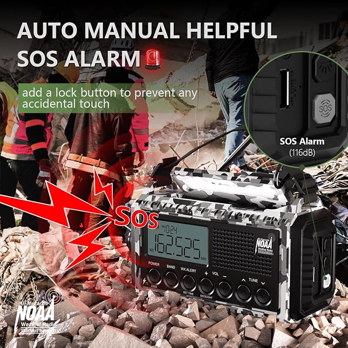 Emergency Radio 12000mAh AUTO NOAA Weather Radio, Solar Hand Crank Portable