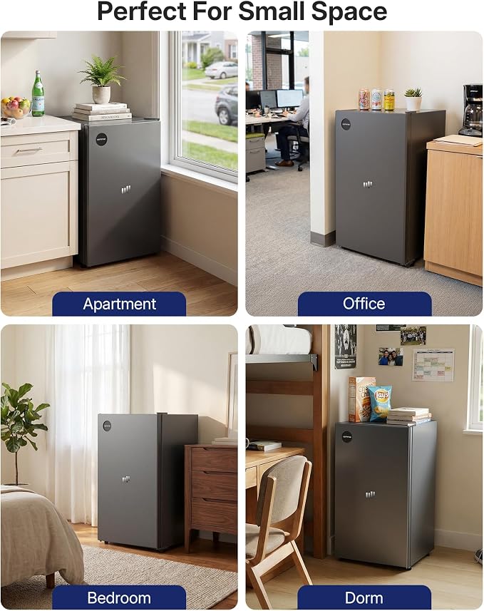 Upstreman 3.2 Cu.Ft All-Refrigerator Mini Fridge, Gray-CR32 | Sleek Gray Finish, 7-Level Thermostat, ENERGY STAR Certified, Reversible Door, Small Fridge for Office, Bedroom or Dorm