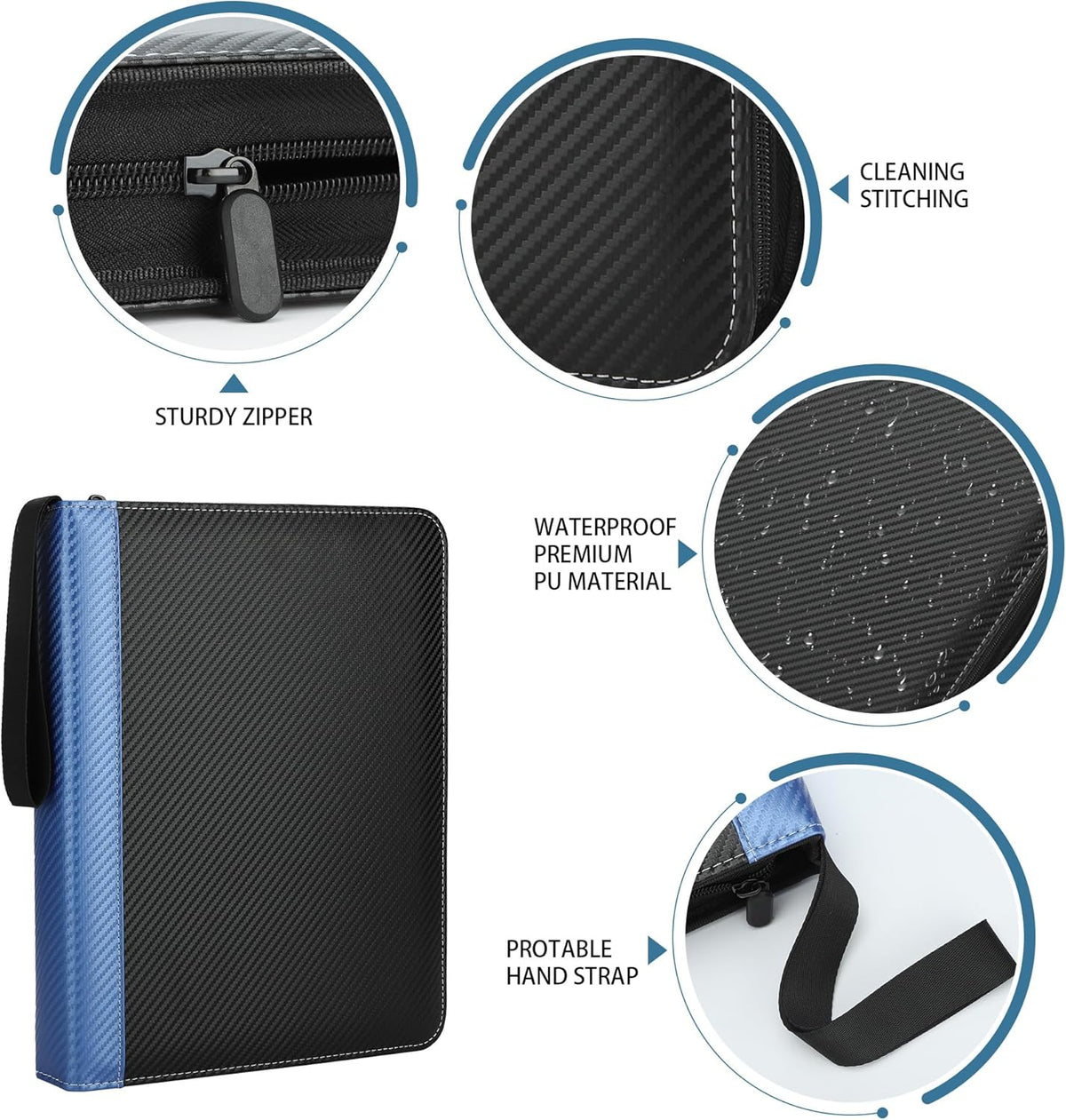 Skiennix 9-Pocket Trading Card Binder - Durable PU Organizer for Sports Cards, MTG & TCG (Blue)