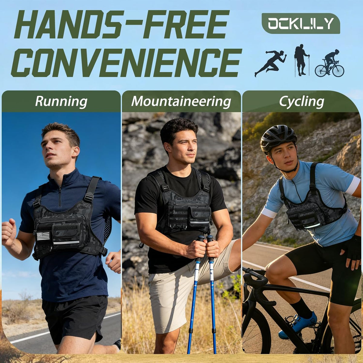 OCKLILY Chest Bag - Versatile Outdoor Sports Vest for Running, Cycling, Hiking & Travel - Unisex Design