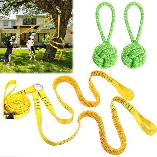 Dog Hanging Bungee Tug Toy - Interactive Tug-of-War for Small to Large Dogs | Durable Retractable Rope with 2 Chew Toys