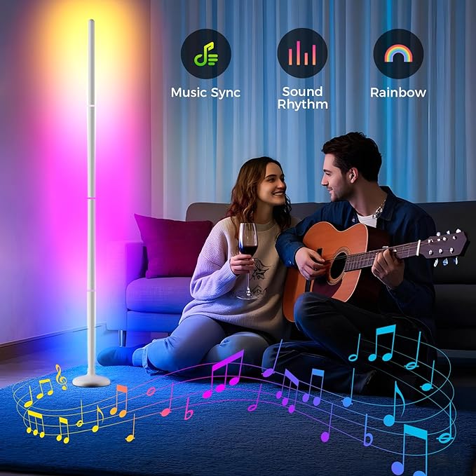 TJOY Smart Floor Lamp for Atmosphere Decoration, RGB Corner Lamp with Music Sync, Crystal Joint Design, APP&Remote Control,Timer, Color Changing Standing Lamp for Room(White,1pack)