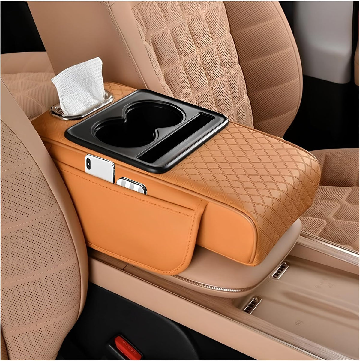 Zpana 4 in 1 Car Center Console Armrest Pillow, Memory Foam, Brown
