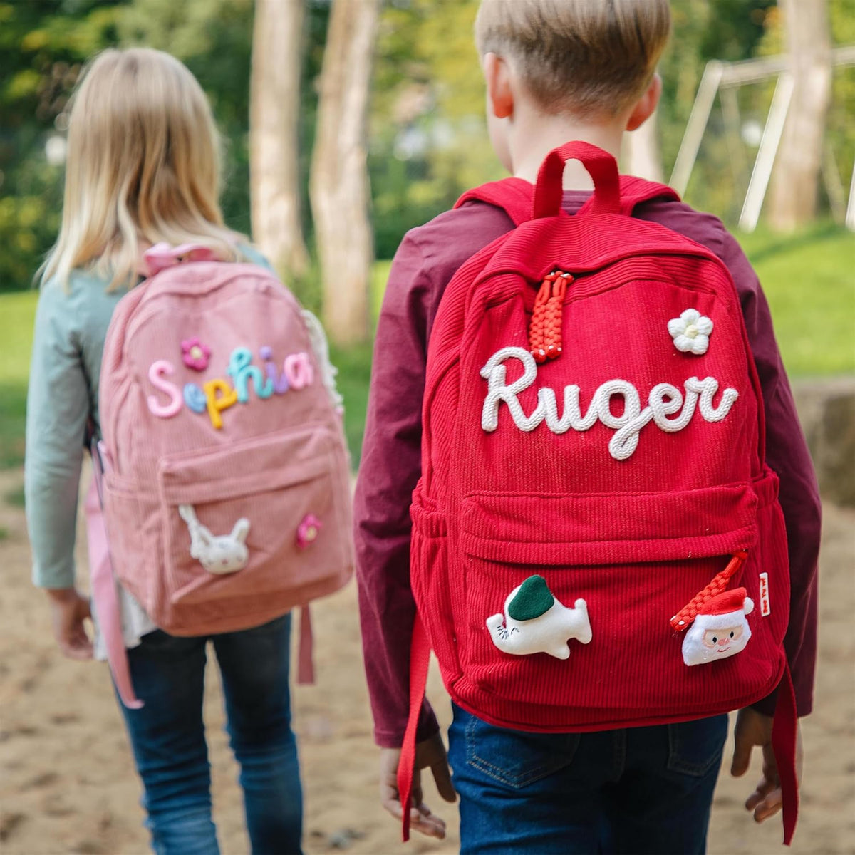WANSHUNLMI Personalized Corduroy Kids Backpack - Custom Name School Bag in Pink | Toddler Size S & M