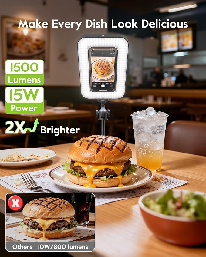 Magnetic Ring Light with Stand and Phone Clip, 6000mAh Phone Tripod with Light