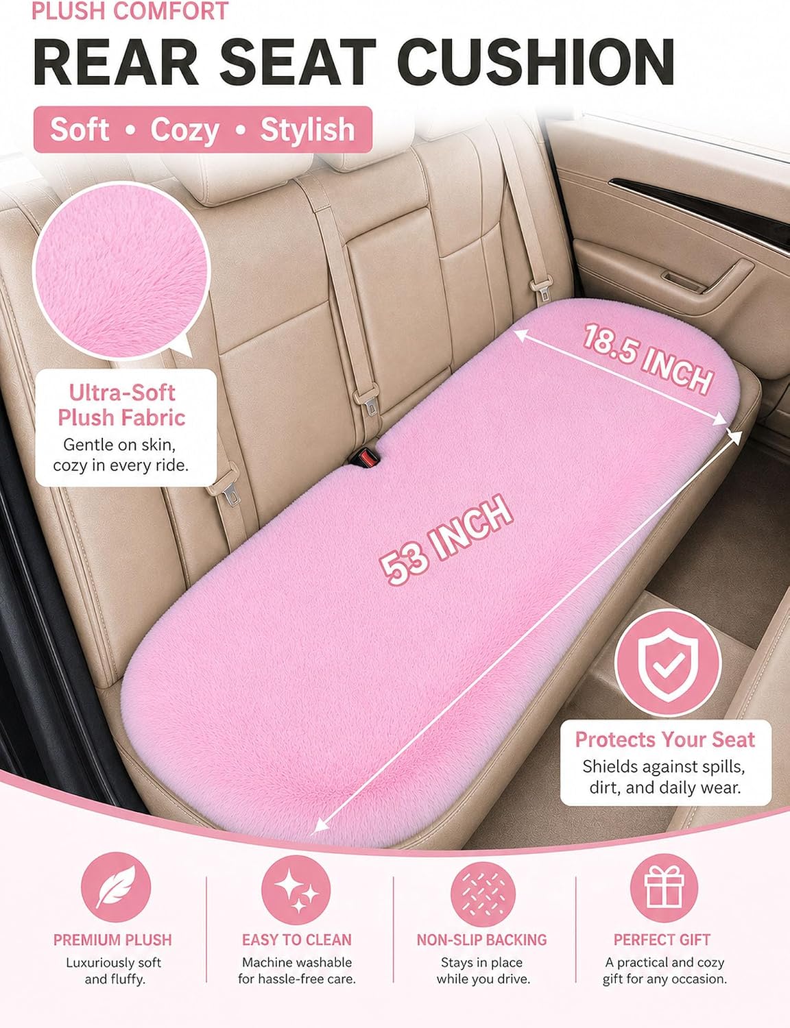 Winter Soft Warm Faux Rabbit Fur car seat Cushion,Universal fit Plush Front and Back Fuzzy car seat Pads Cushion Cover Protector - 1pcs (Back seat 1pcs,Pink)