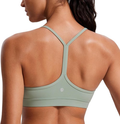 CRZ YOGA Butterluxe Y-Back Sports Bra for Women - Padded Low Impact Workout Top in Spaghetti Strap Design