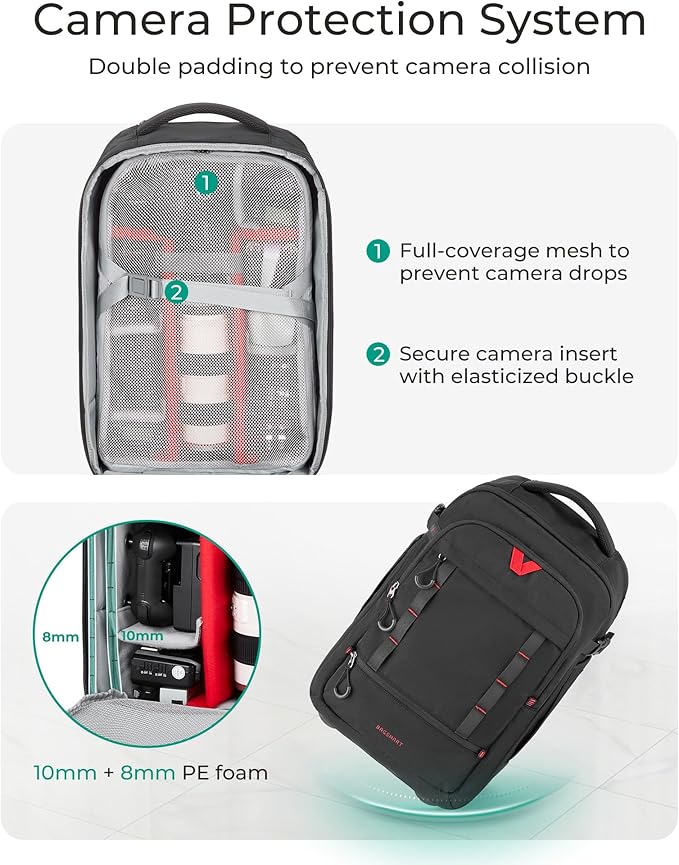 BAGSMART Rolling Camera Bag for DSLRs, Professional Large Camera Backpacks for