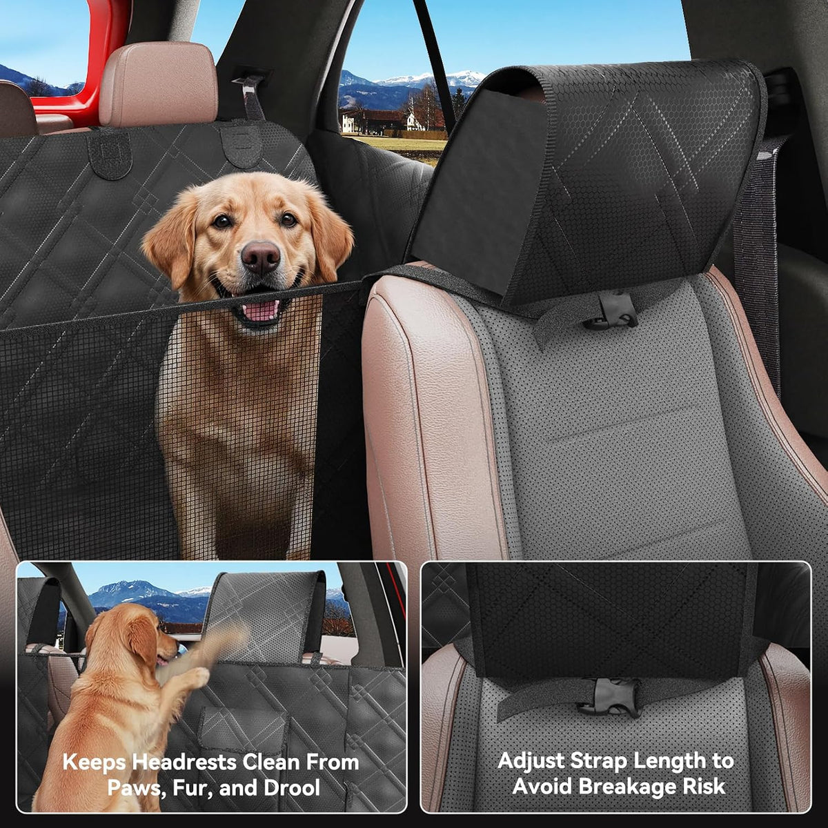 Surfcabin Dog Car Seat Cover for Back Seat with Door Protection,Hard Bottom