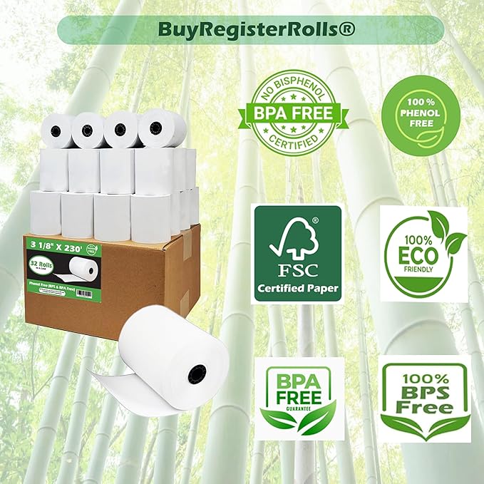 Phenol Free Thermal Paper 3 1/8 x 230 Receipt Rolls fits all Clover POS Cash