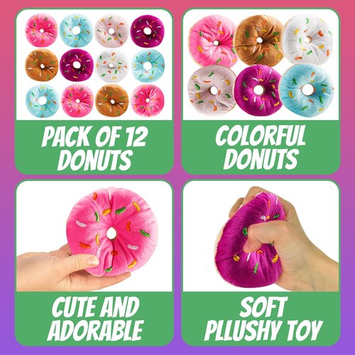 Bedwina Plush Donuts - Pack of 12 Stuffed Donut Toys | Perfect Party Favors & Stocking Stuffers