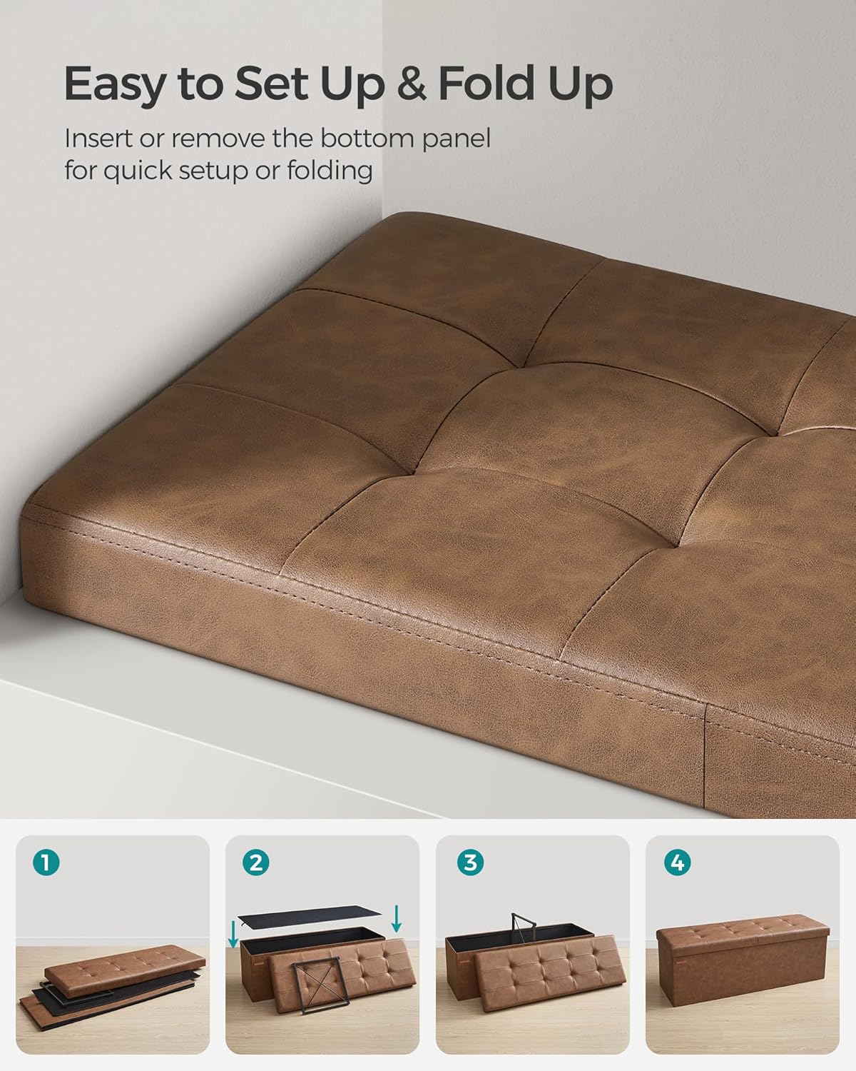 SONGMICS 43.3 Inches Folding Storage Ottoman Bench with Flipping Lid