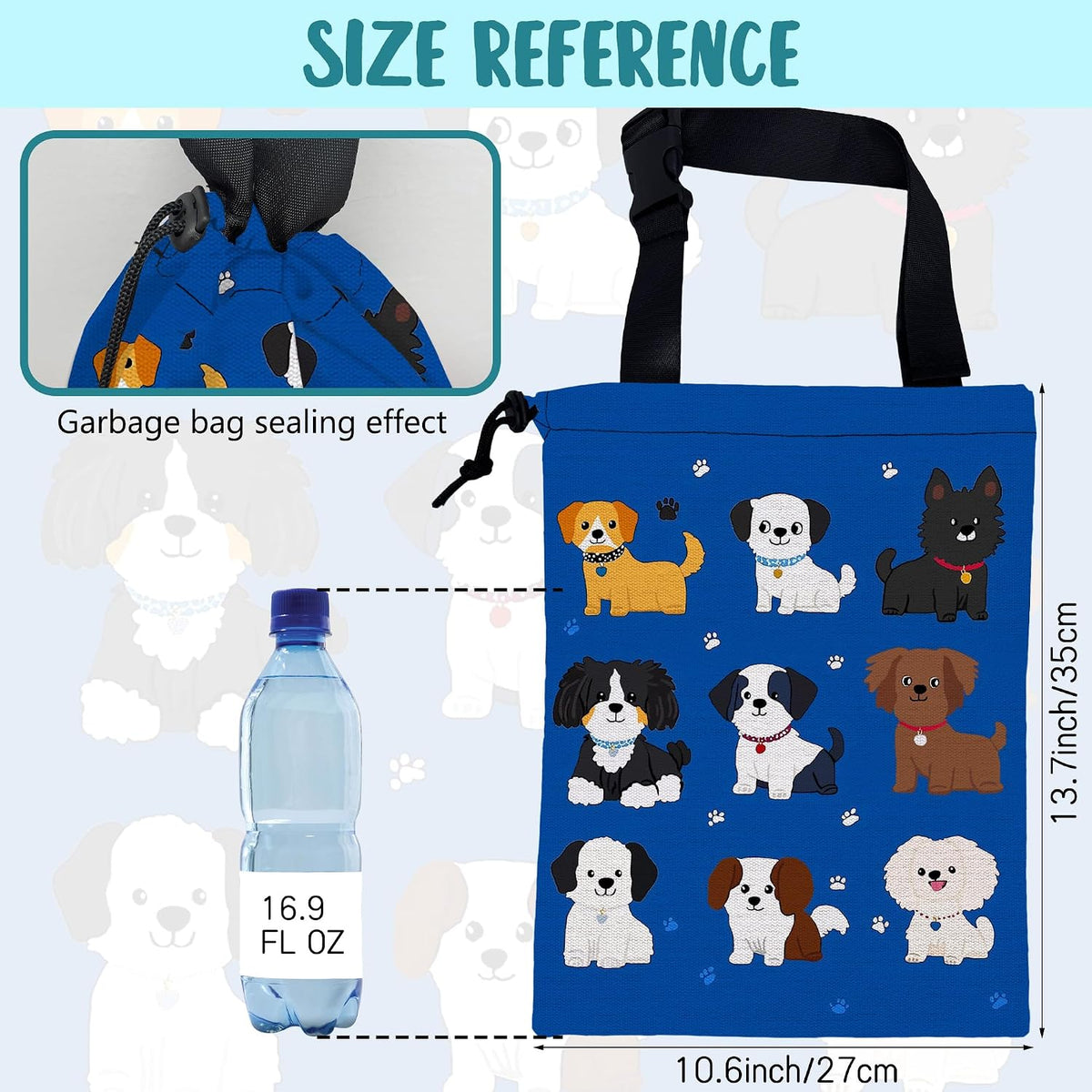 Car Garbage Bag Cartoon Dogs and Paw Prints Drawstring Car Trash Bag Hanging for Back Seat with Adjustable Buckle Canvas Vehicle Trash Can Easy-to-Install