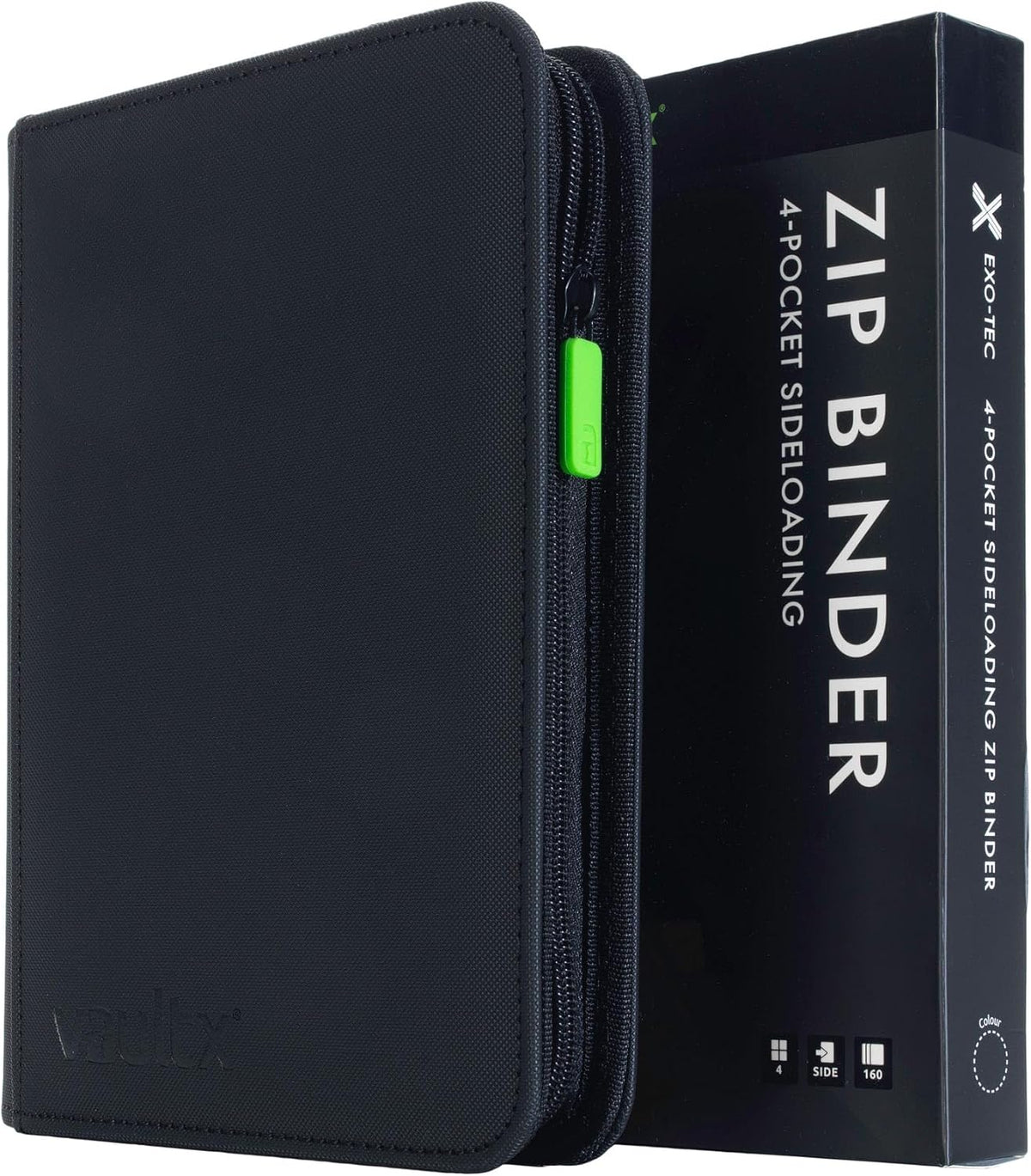 Vault X 4 Pocket Trading Card Zip Binder - Holds 160 Cards | Premium Exo-Tec Material, Black