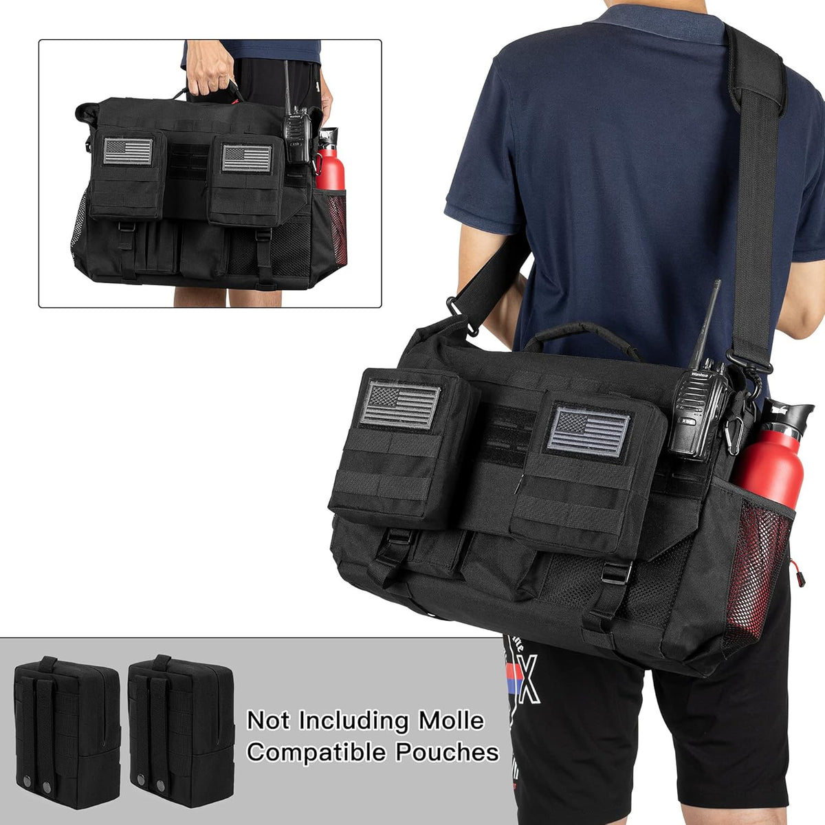 Trunab Patrol Bag, Car Front Seat Organizer, Police Duty Bag for Law Enforcement with 15.6” Laptop Sleeve, Molle Webbing, Multiple Compartment, Removable Straps, Black