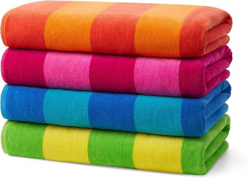 Kaufman Soft Oversized Beach Towels - Absorbent Quick-Drying Velour Striped Towels | 29" x 58" | 100% Cotton (4 Pack)