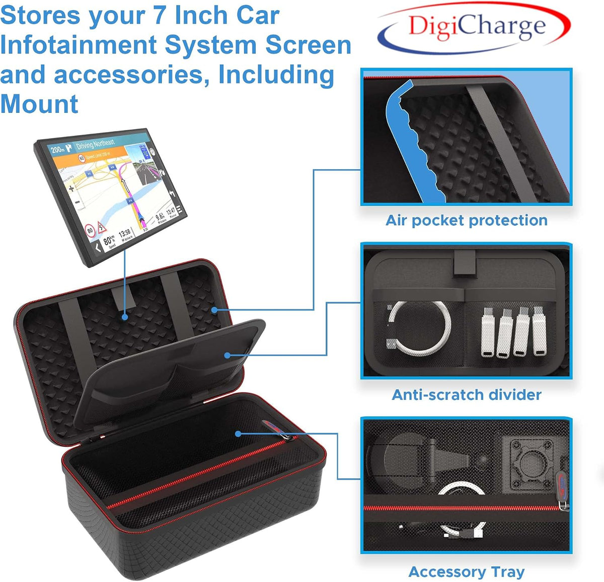 Digicharge Carrying Case for CarPlay and Android 7 Inch Car Screen | Compatible with Yongeid, PASLDA, Buonaldea Infotainment System and Accessories, Touch Screen Storage Holder