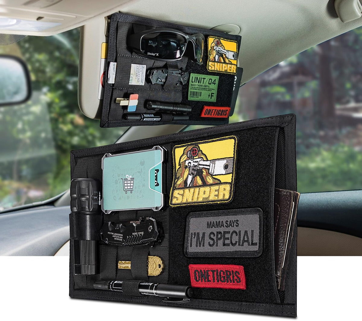 ONETIGRIS Tactical MOLLE Sun Visor Organizer, Car Visor Storage Cover Panel