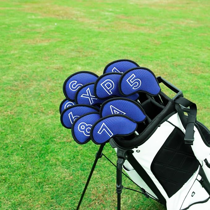 Montela Golf Iron Covers,Golf Iron Head Covers Mesh Golf Iron Covers Set 10pcs Golf Iron Headcovers,Golf Club Head Covers for Iron with Magic Tape Fit Most Brand 4-9 APSX