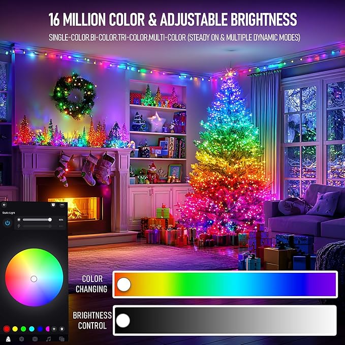 TW SHINE Smart Christmas Lights, 100 LED 33FT Color Changing Halloween String Lights Clear Wire with Remote & APP, Waterproof RGB Christmas Tree Light for Outdoor Indoor Decorations