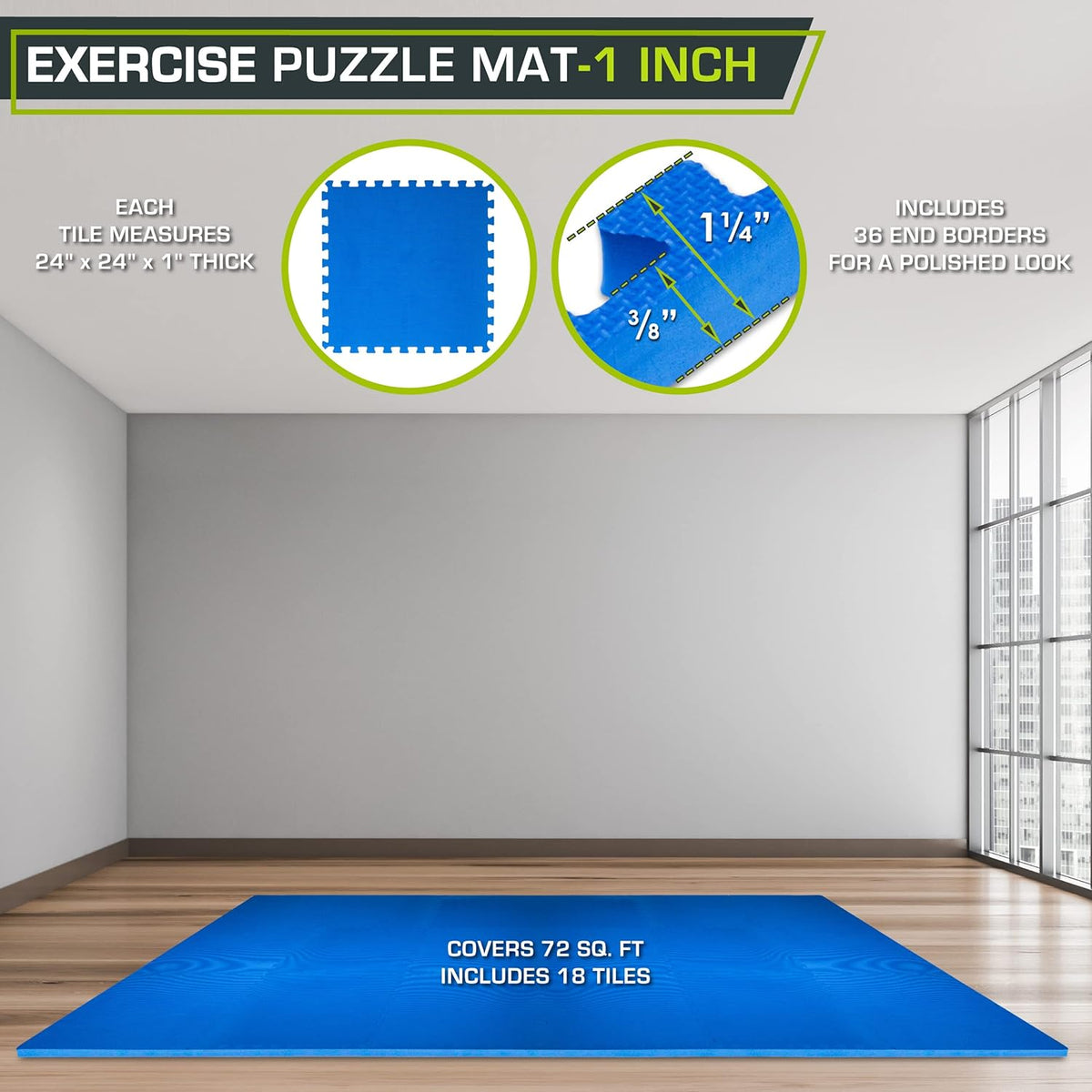 ProsourceFit Extra Thick Puzzle Exercise Mat - Cushioned EVA Foam Interlocking Tiles | Blue 3-Pack for Home & Gym