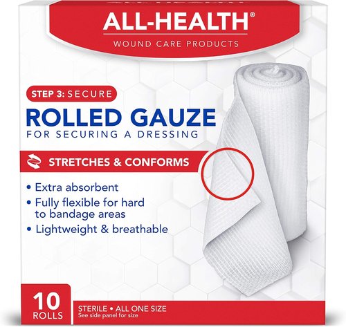 All Health Rolled Gauze Pads - 3" X 2.5 Yds for Wound Care | 10 Count, White