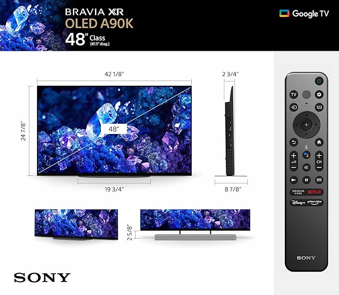 Sony XR48A90K 48 Inch 4K Bravia XR OLED High Definition Resolution Smart TV with 2 Year Amber Protection Plan (2022)