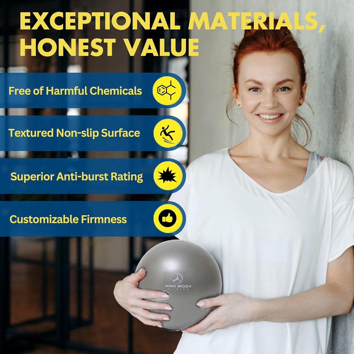 ProBody Pilates Exercise Ball - 9 Inch Stability Ball for Yoga, Core Strength & Physical Therapy