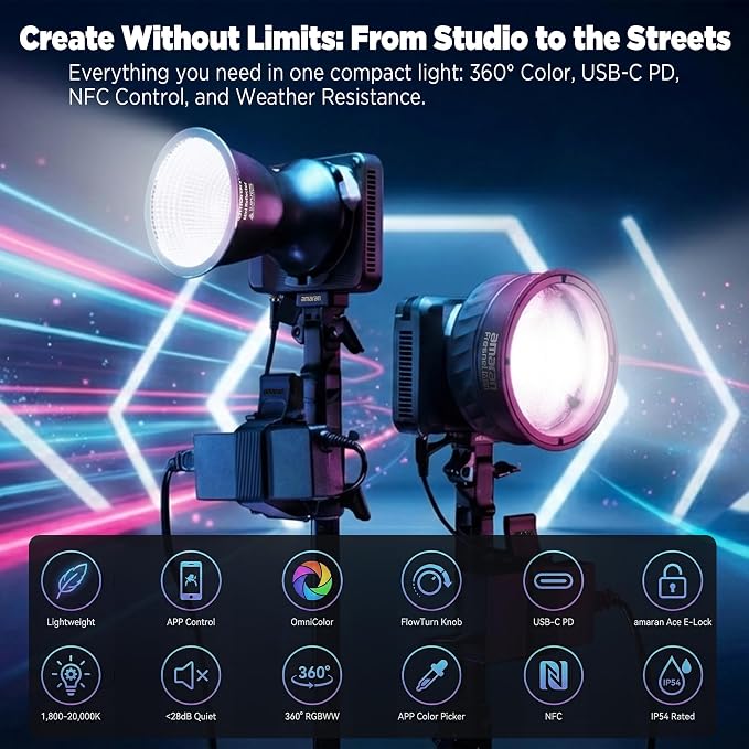 Amaran Ray 120c RGB LED Monolight, 120W Full Color COB Video Light